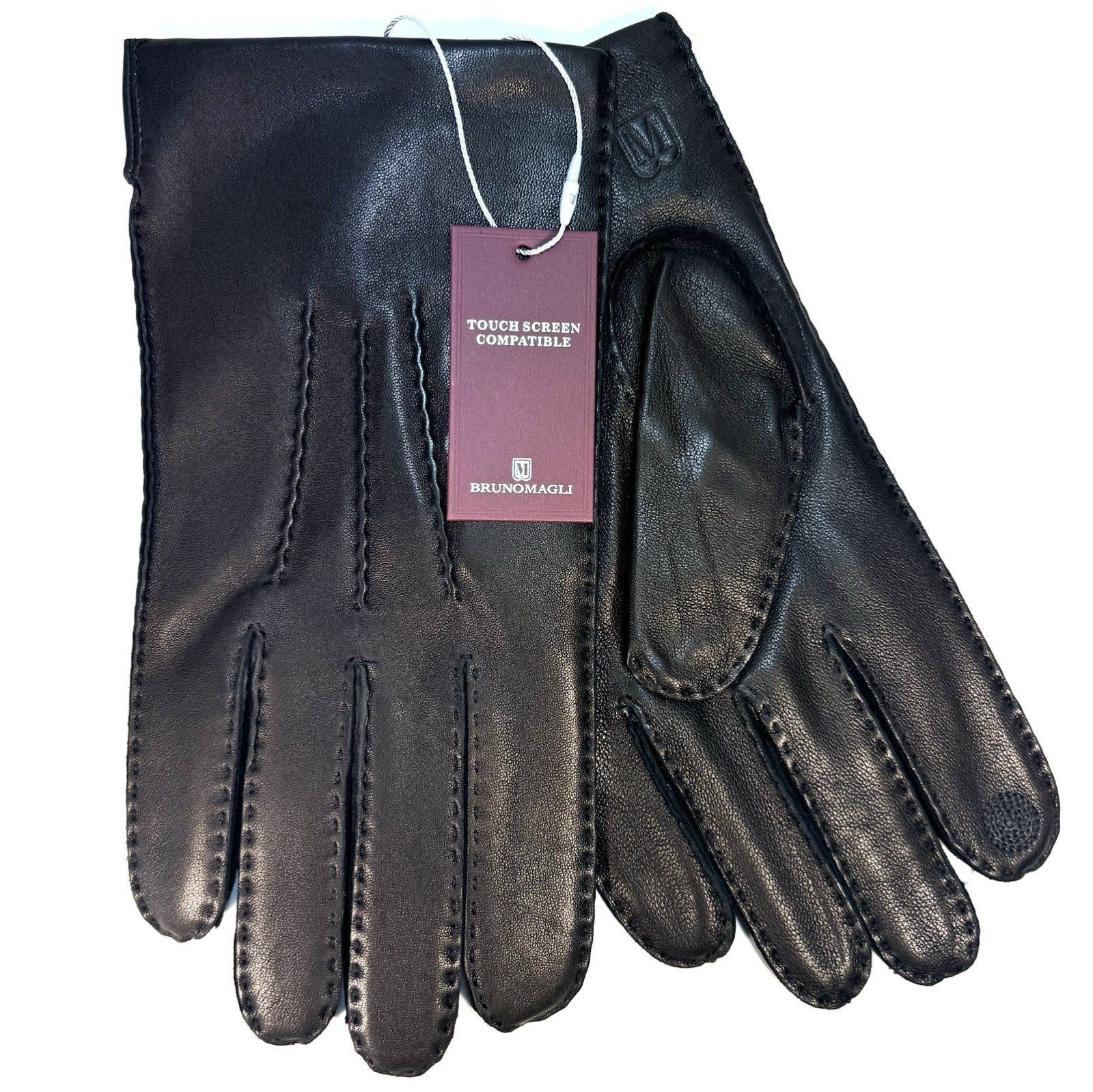 BRUNO MAGLI Mens Cashmere Lined Leather Touchscreen Gloves Black XL