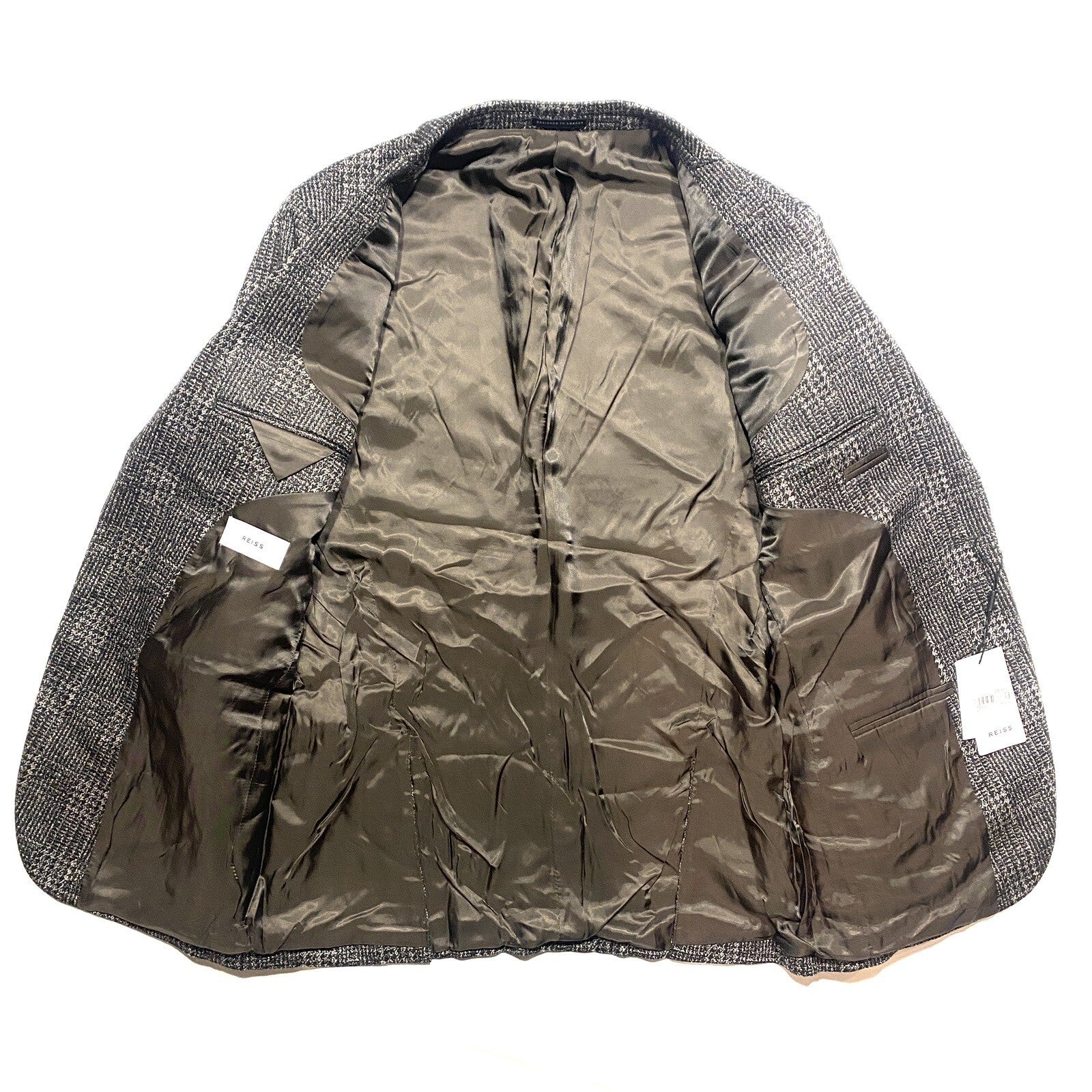 REISS Mens Glow Stand Alone Check Wool Blazer Sport Coat Black Brown (MSRP $520)