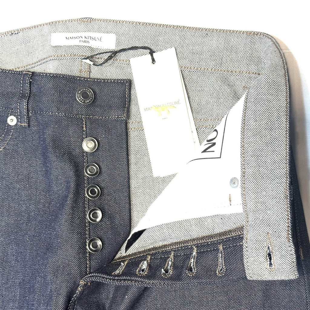 MAISON KITSUNE Mens Tapered Fit Japanese Denim Jeans Indigo Blue (MSRP $270)