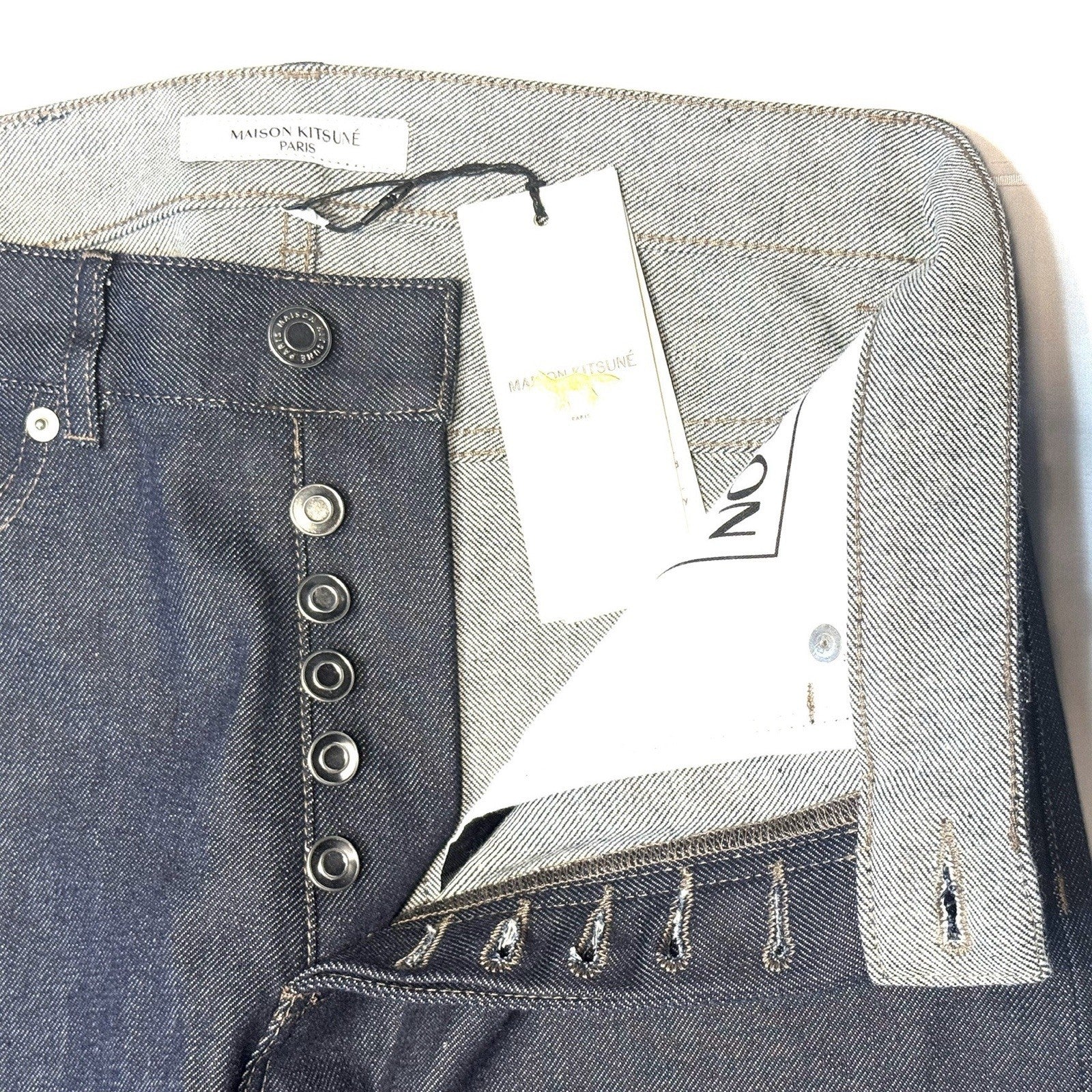 MAISON KITSUNE Mens Tapered Fit Japanese Denim Jeans Indigo Blue (MSRP $270)