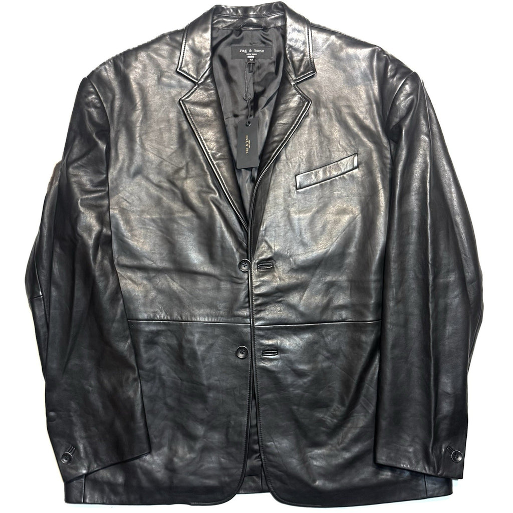 RAG & BONE Mens Shift Leather Two Button Blazer Jacket Black 42 (MSRP $1,298)