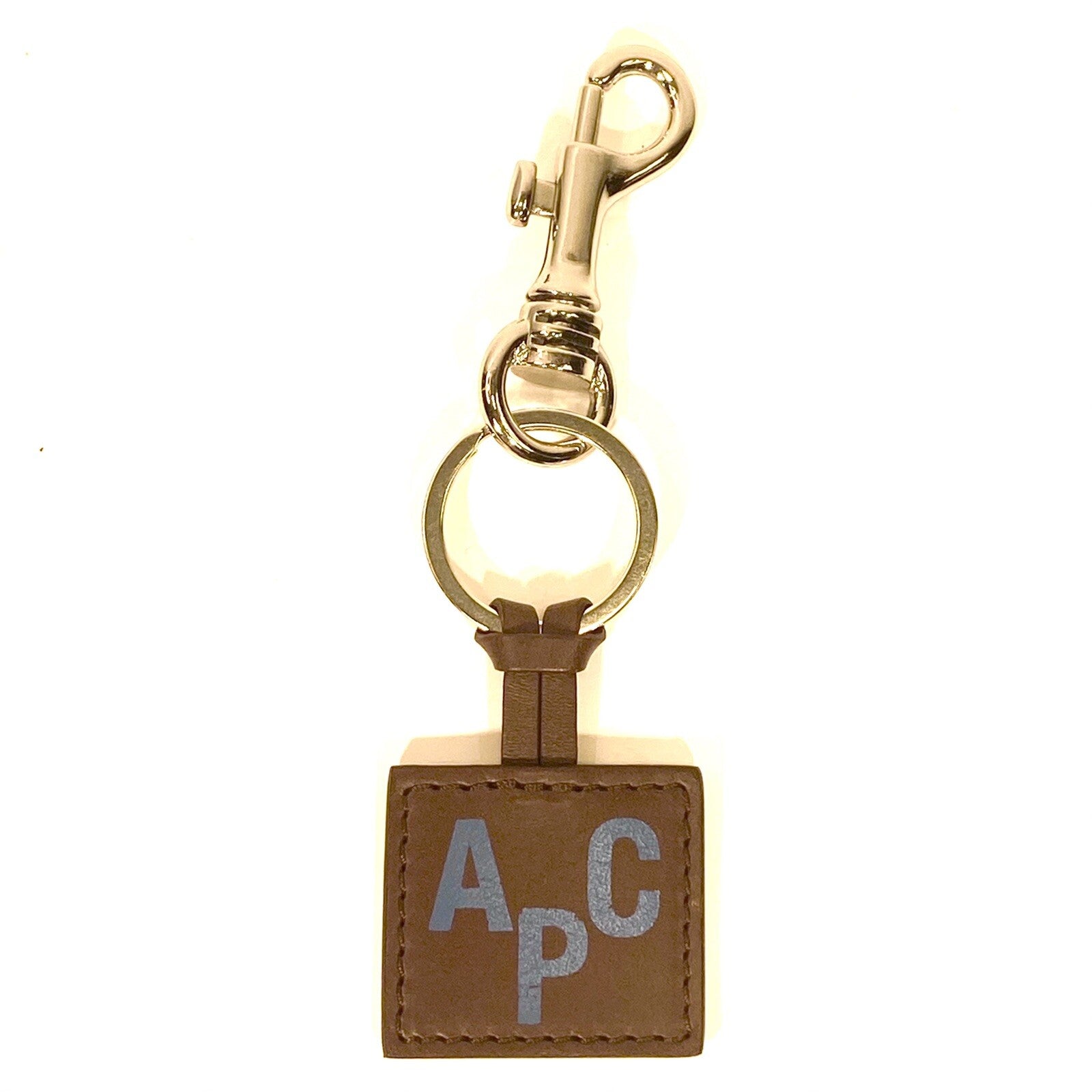 A.P.C. Leather Logo Printed Keychain Fob Charm Blue Brown