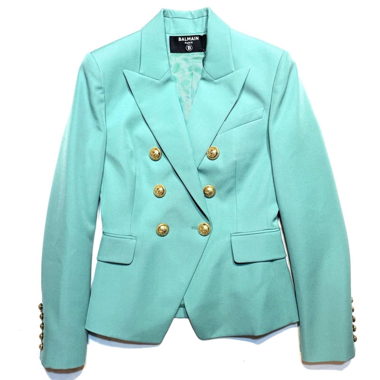 BALMAIN Grain De Poudre Double Breasted Blazer Jacket Blue (MSRP $2,695)