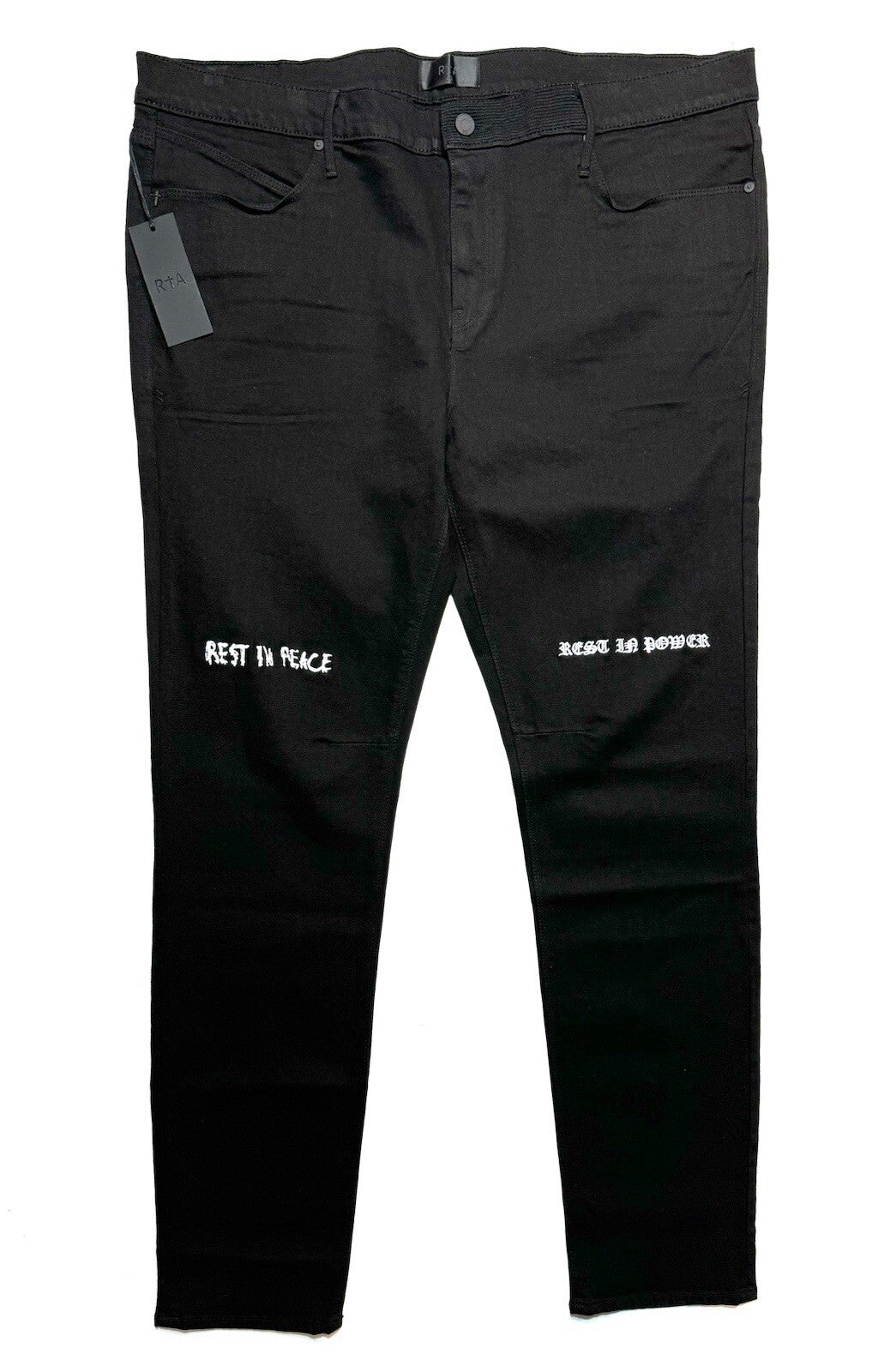 RtA Mens Bryant RIP Rest in Power Mid Rise Skinny Jeans Black 42 (MSRP $335)