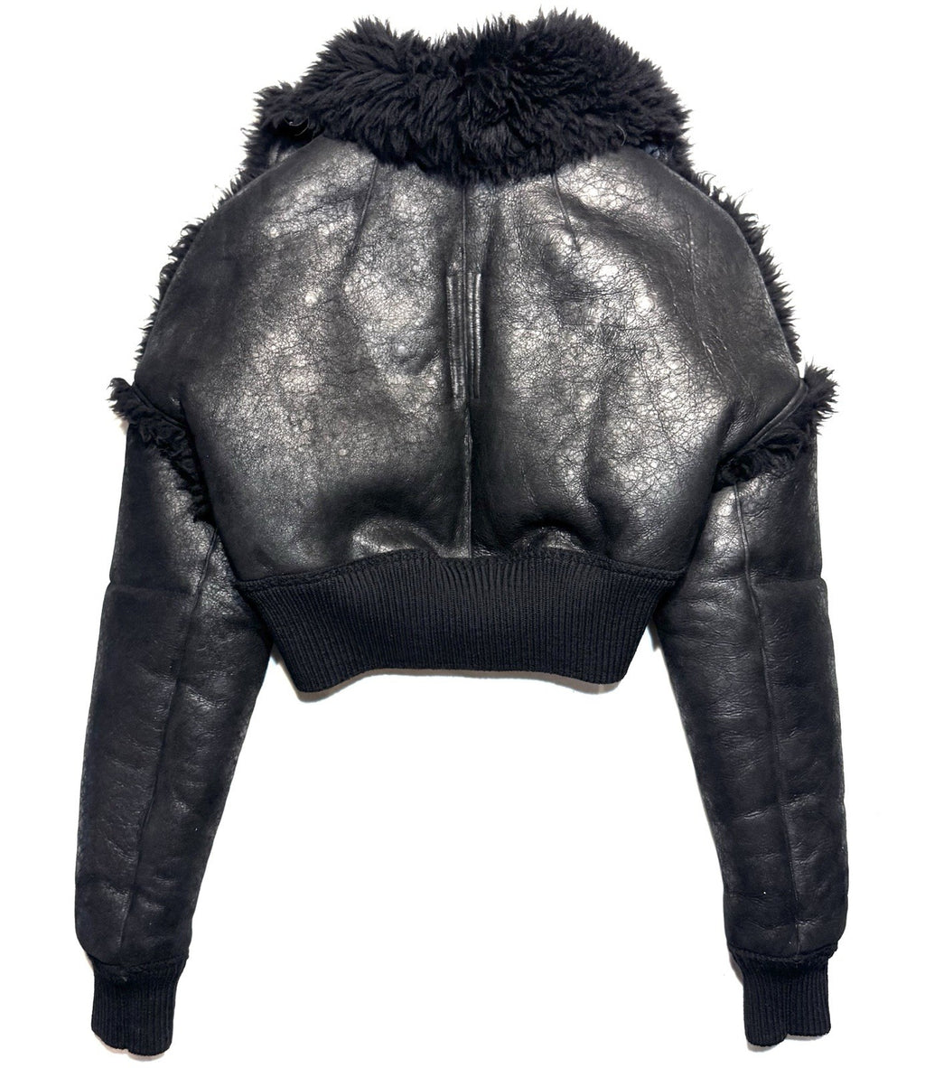 RICK OWENS Womens Concordians Leather Shearling Fur Jacket Black 40 -MSRP $3,863