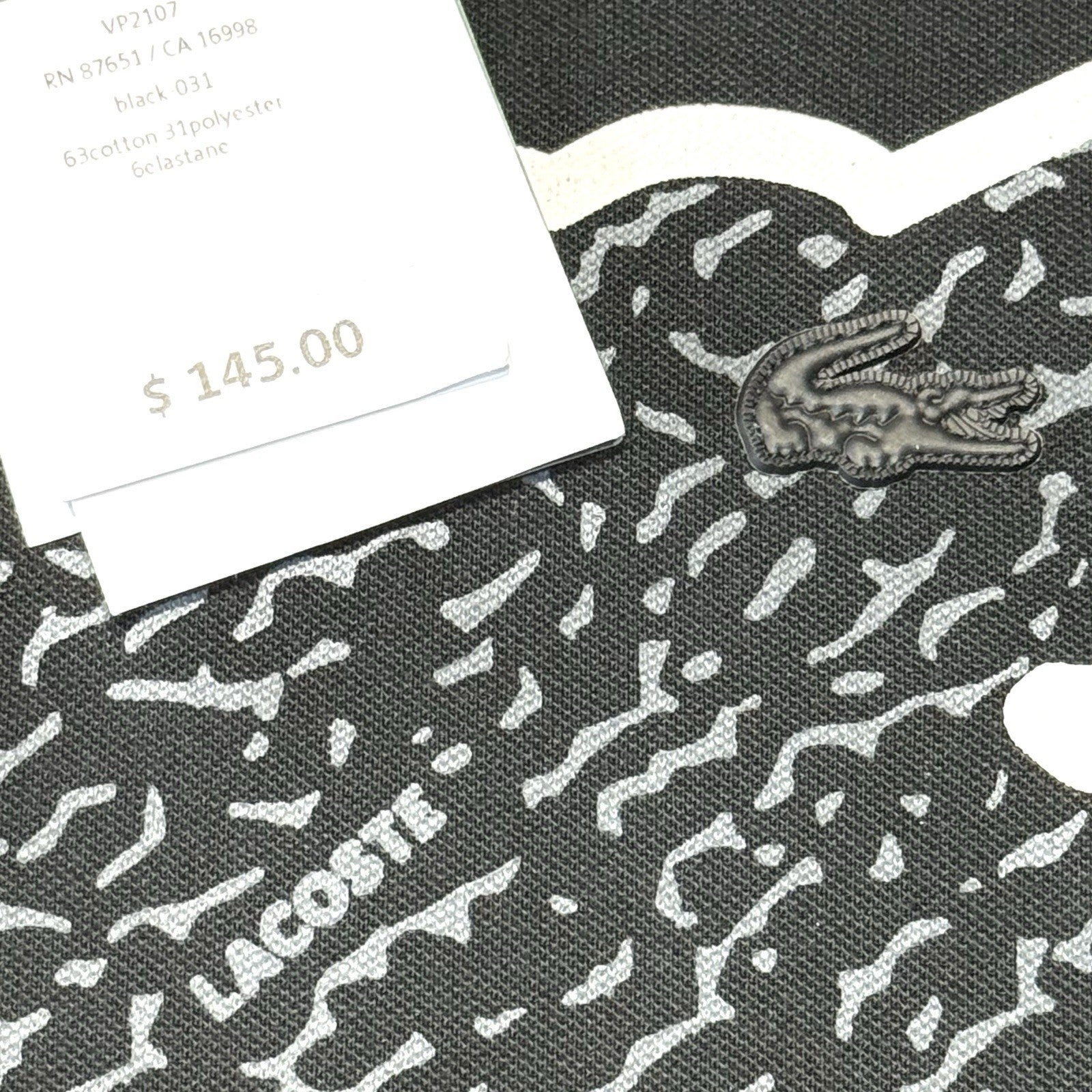 LACOSTE Mens Big and Tall Logo Graphic Croc Polo Shirt Black (MSRP $145)