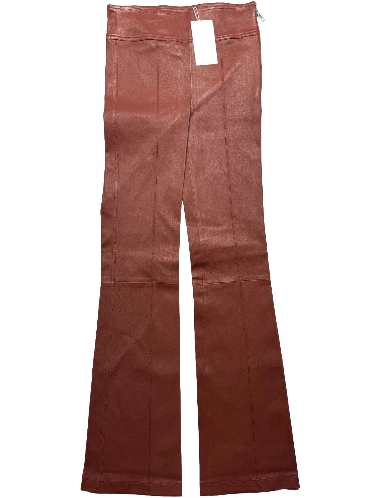 HELMUT LANG Womens Leather Bootcut Trouser Pants Cinnamon Brown (MSRP $1,095)