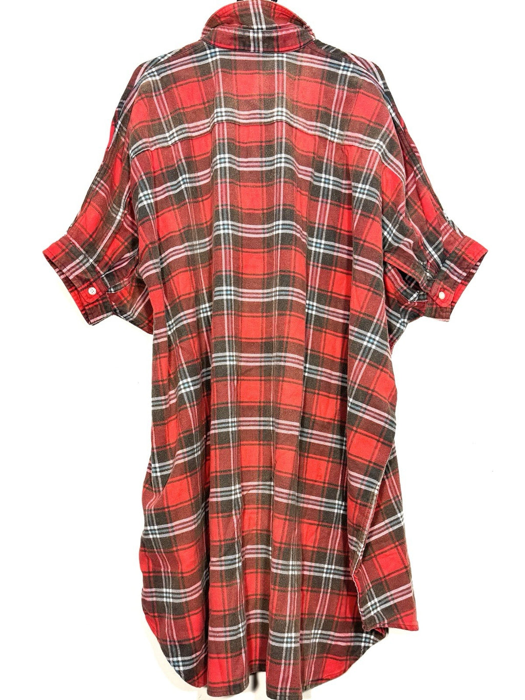 R13 Womens Plaid Oversized Boxy Button Front Flannel Shirtdress Red (MSRP $450)