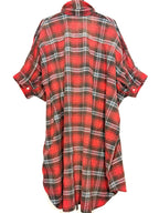R13 Womens Plaid Oversized Boxy Button Front Flannel Shirtdress Red (MSRP $450)