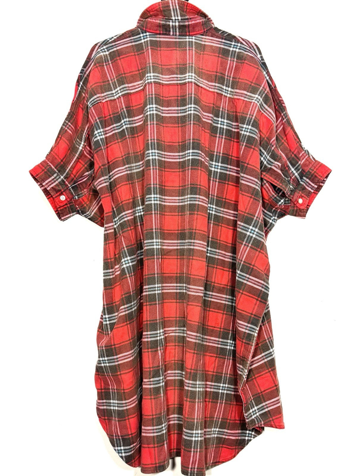 R13 Womens Plaid Oversized Boxy Button Front Flannel Shirtdress Red (MSRP $450)
