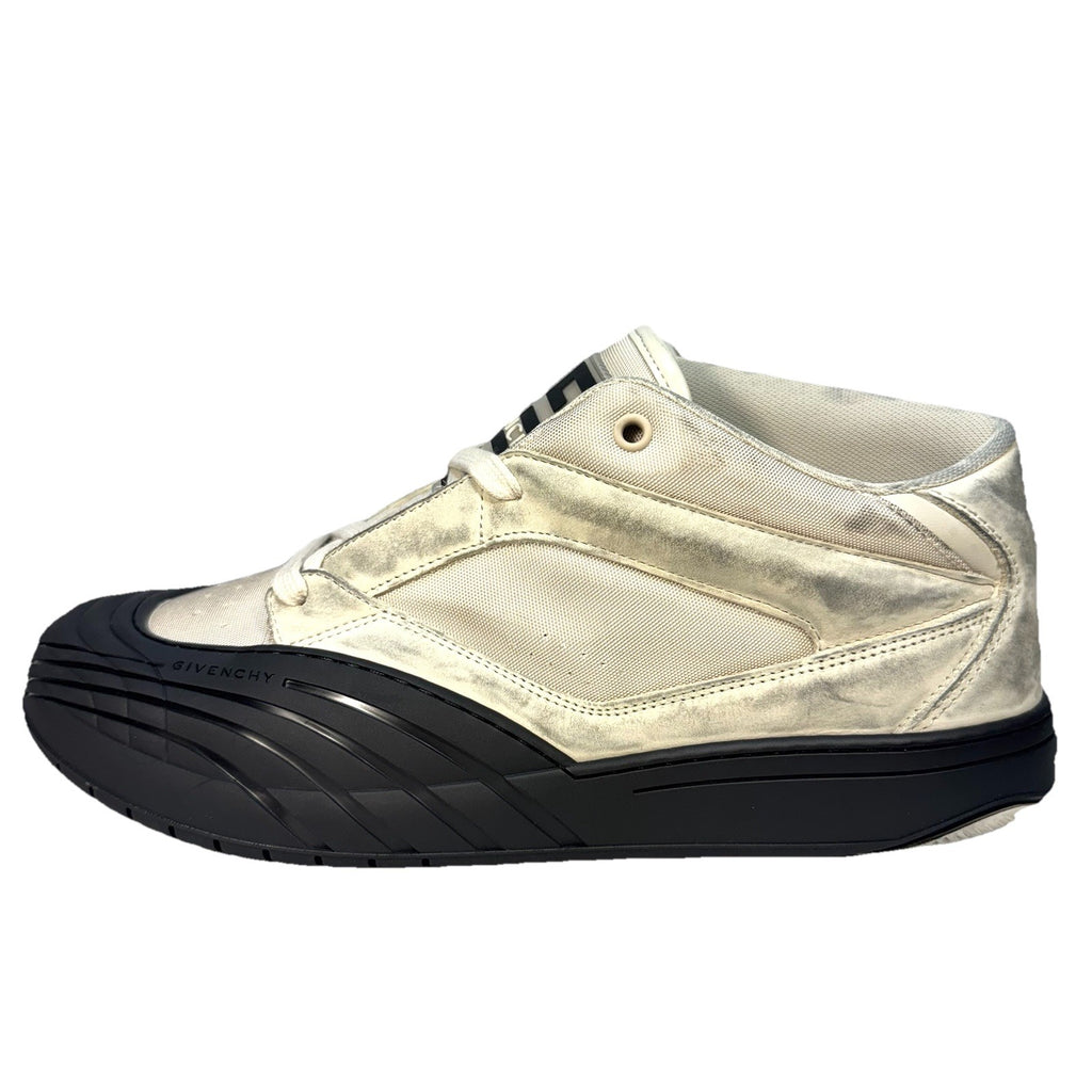 GIVENCHY Mens Mid Top Leather Canvas Distressed Skate Sneakers White (MSRP $975)