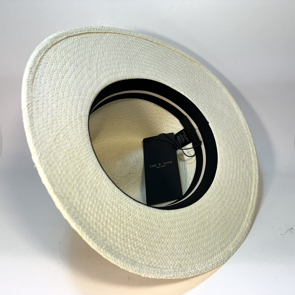 RAG & BONE Womens Panama Packable Straw Ribbon Hat Ivory (MSRP $250)