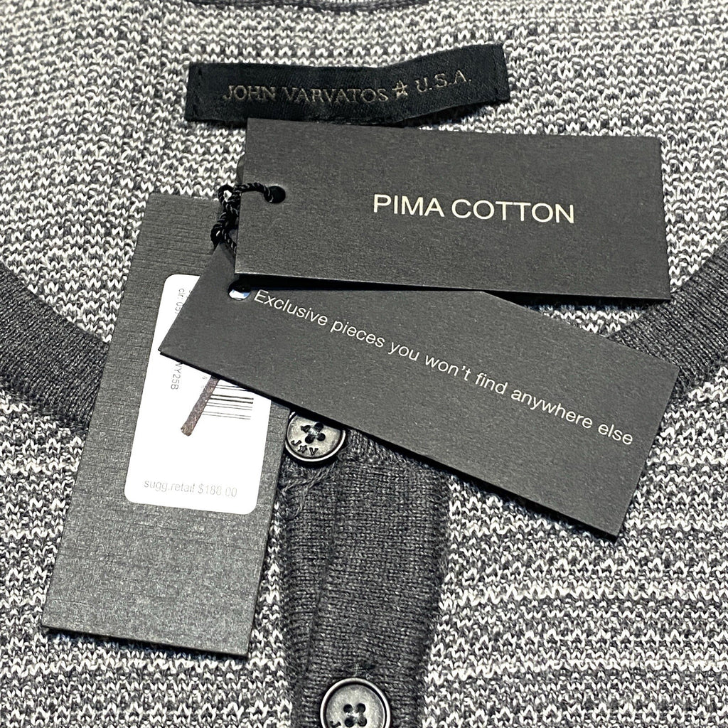 JOHN VARVATOS USA Mens Long Sleeve Jennings Knit Henley Shirt Grey (MSRP $188)
