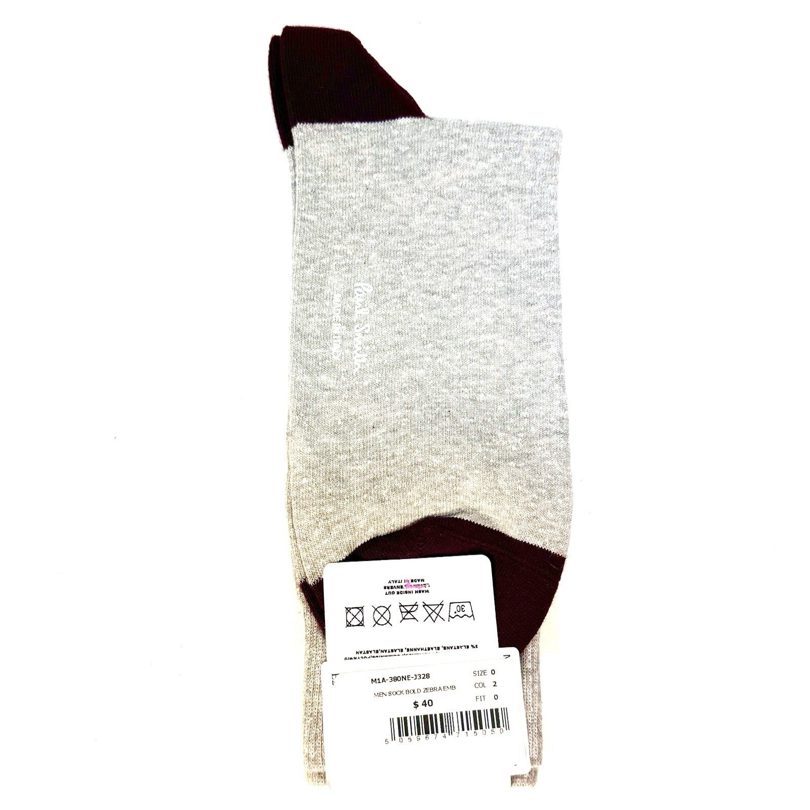 PAUL SMITH Mens Bold Embroidered Zebra Socks Maroon Grey O/S (MSRP $40)