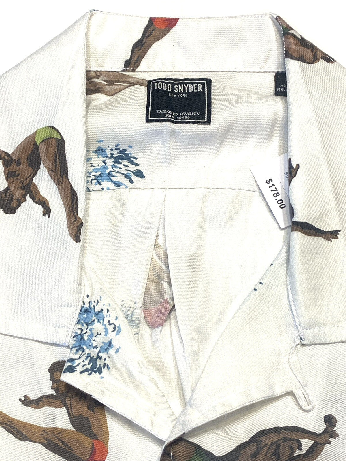 TODD SNYDER Mens Diver Print Camp Collar Short Sleeve Shirt White (MSRP $178)