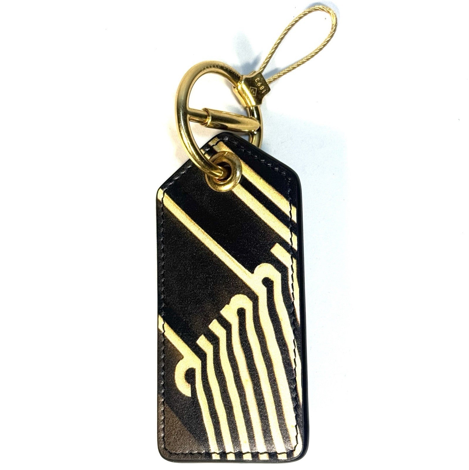 DUNHILL Longtail Logo Printed Leather Key Fob Keychain Gold (MSRP $275)