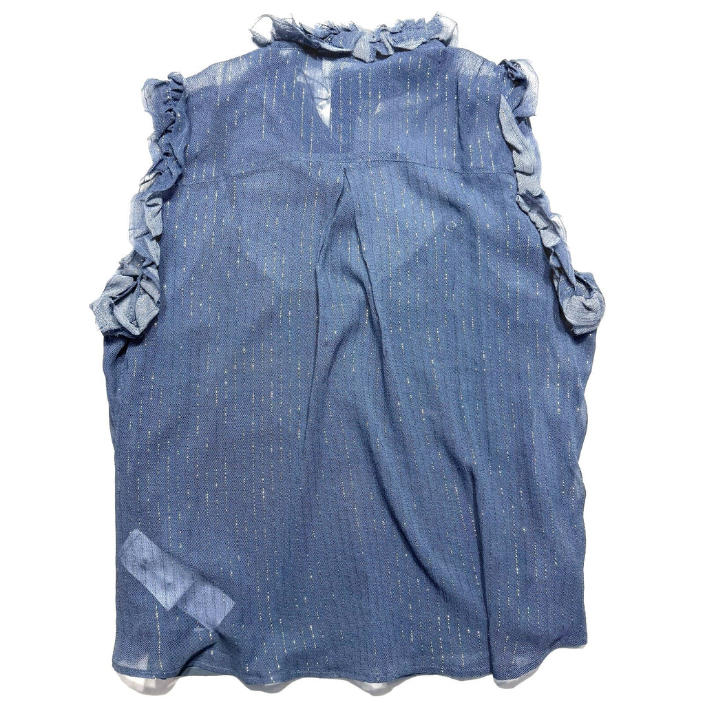 7 FOR ALL MANKIND Silk Sleeveless Sheer Button Down Blouse Top Blue (MSRP $228)