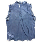 7 FOR ALL MANKIND Silk Sleeveless Sheer Button Down Blouse Top Blue (MSRP $228)