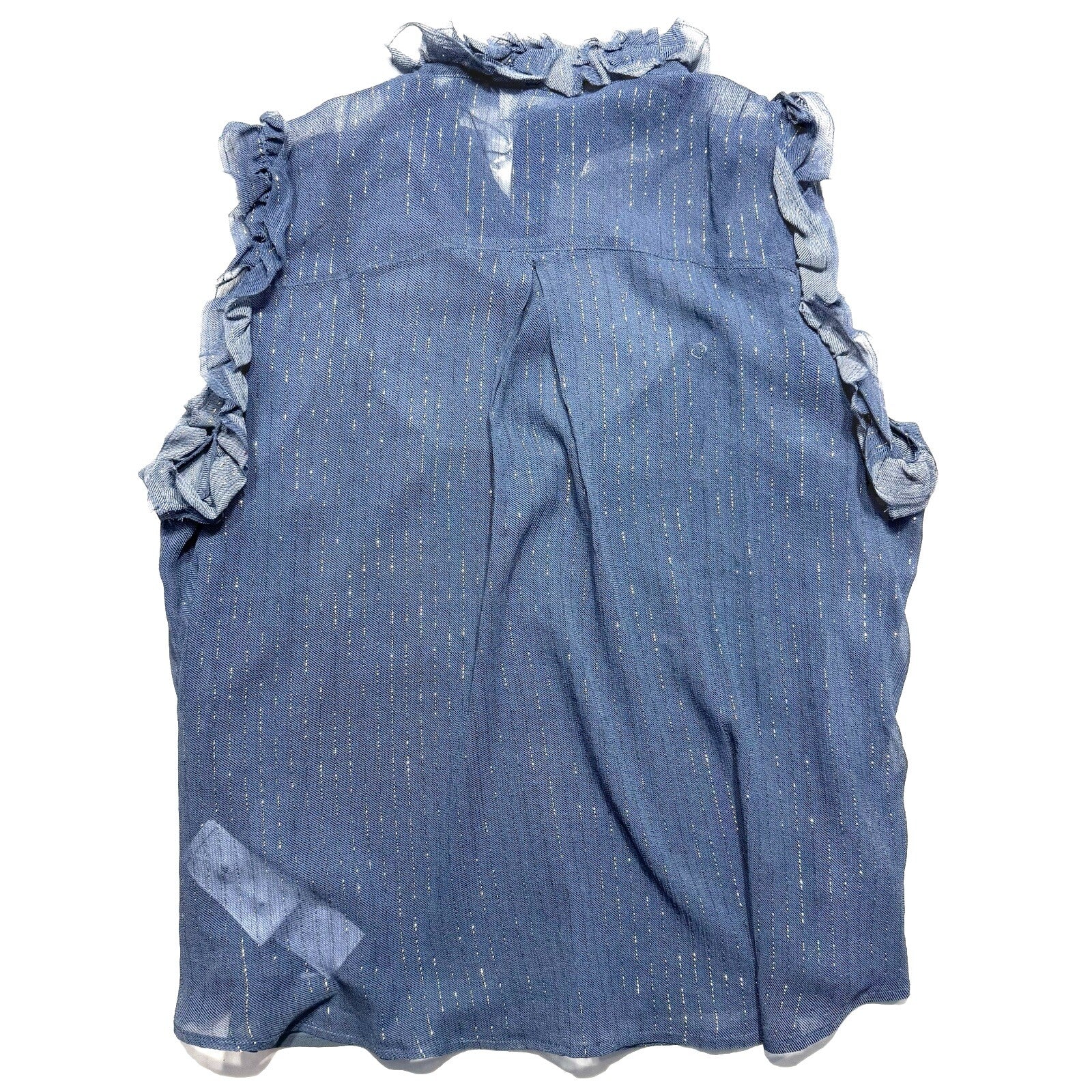 7 FOR ALL MANKIND Silk Sleeveless Sheer Button Down Blouse Top Blue (MSRP $228)