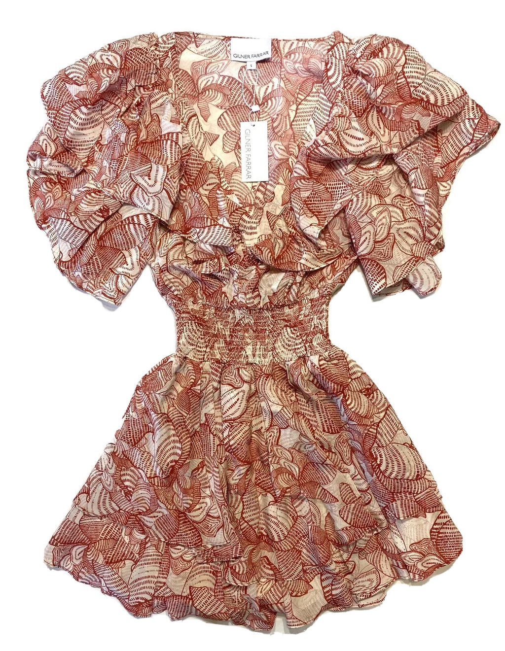 GILNER FARRAR Finley Lotus Flower Print Short Mini Dress Red (MSRP $295)