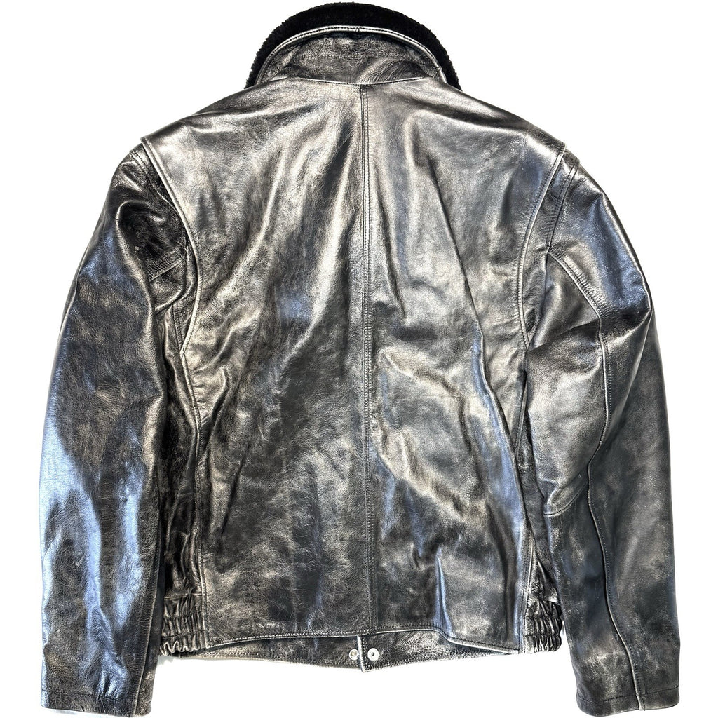 DIESEL Mens Muds Fur Collar Leather Bomber Jacket Black 54 (MSRP $1,295)