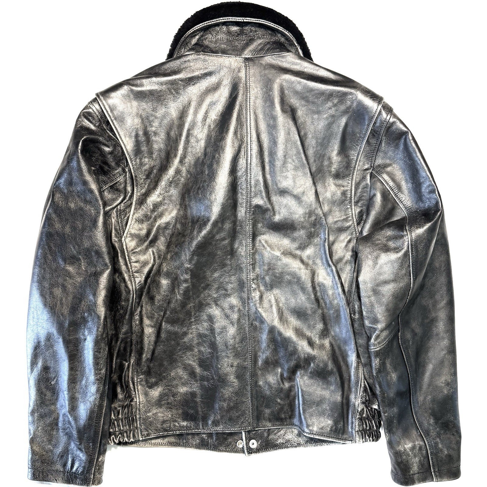 DIESEL Mens Muds Fur Collar Leather Bomber Jacket Black 54 (MSRP $1,295)