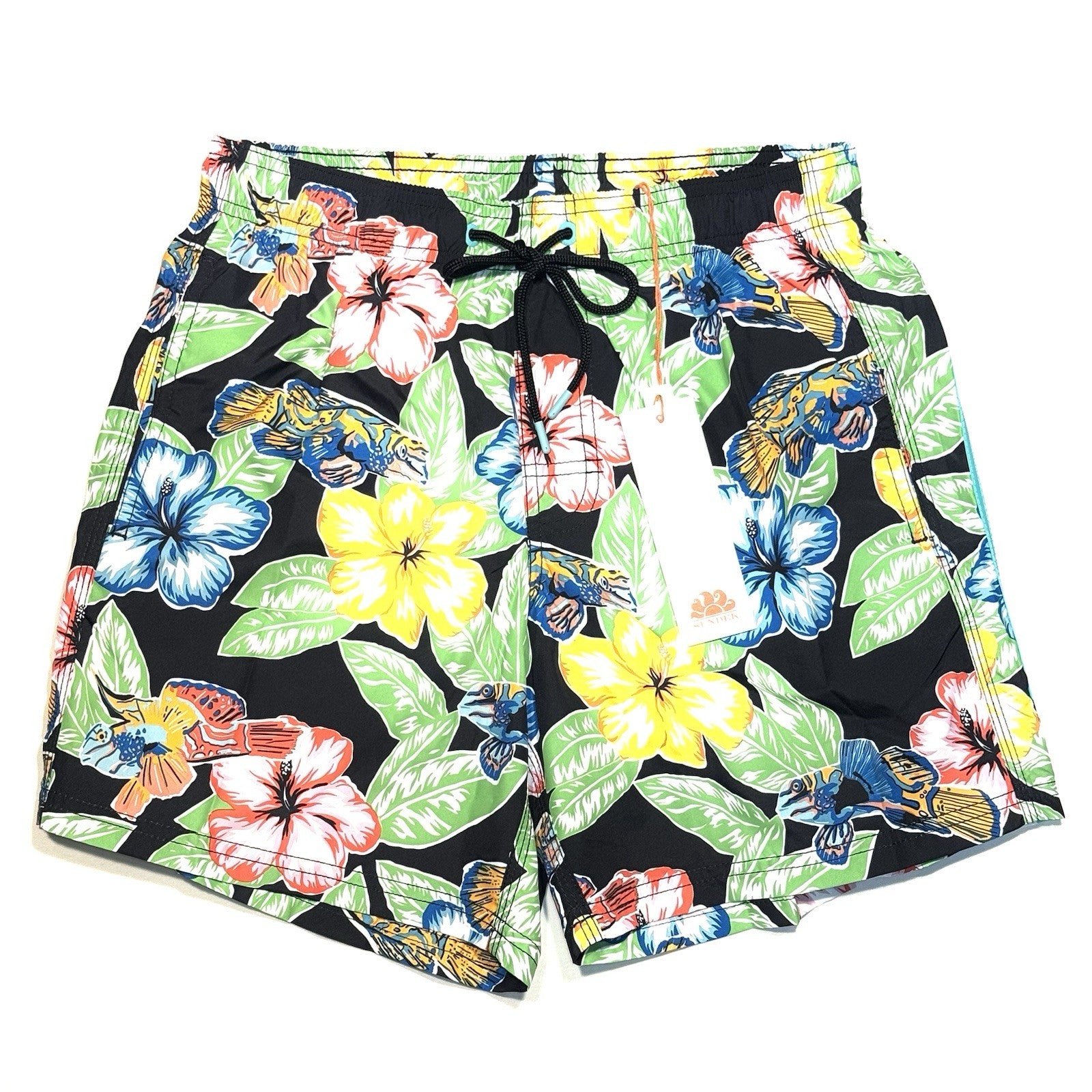 SUNDEK Mens 7in Floral Printed Board Shorts Swim Trunks Multi Black (MSRP $139)
