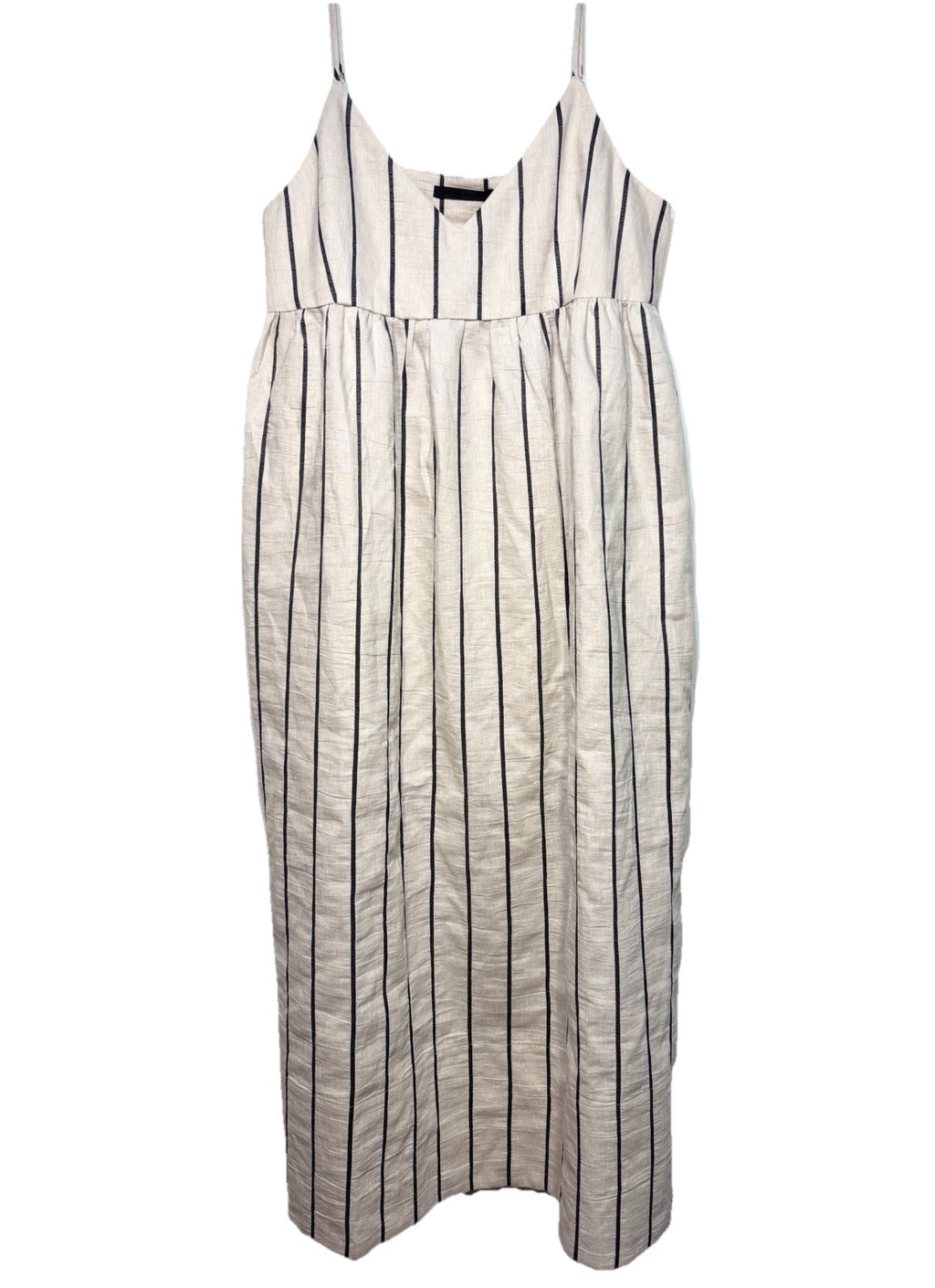 JENNI KAYNE Womens Cove Linen Navy Stripe Dress Beige (MSRP $495)