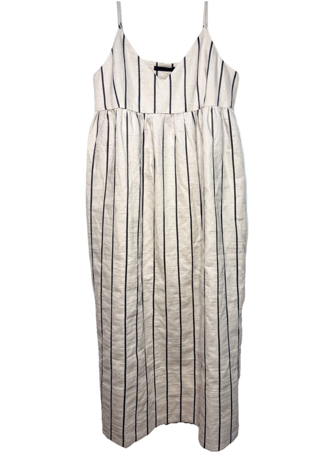 JENNI KAYNE Womens Cove Linen Navy Stripe Dress Beige (MSRP $495)