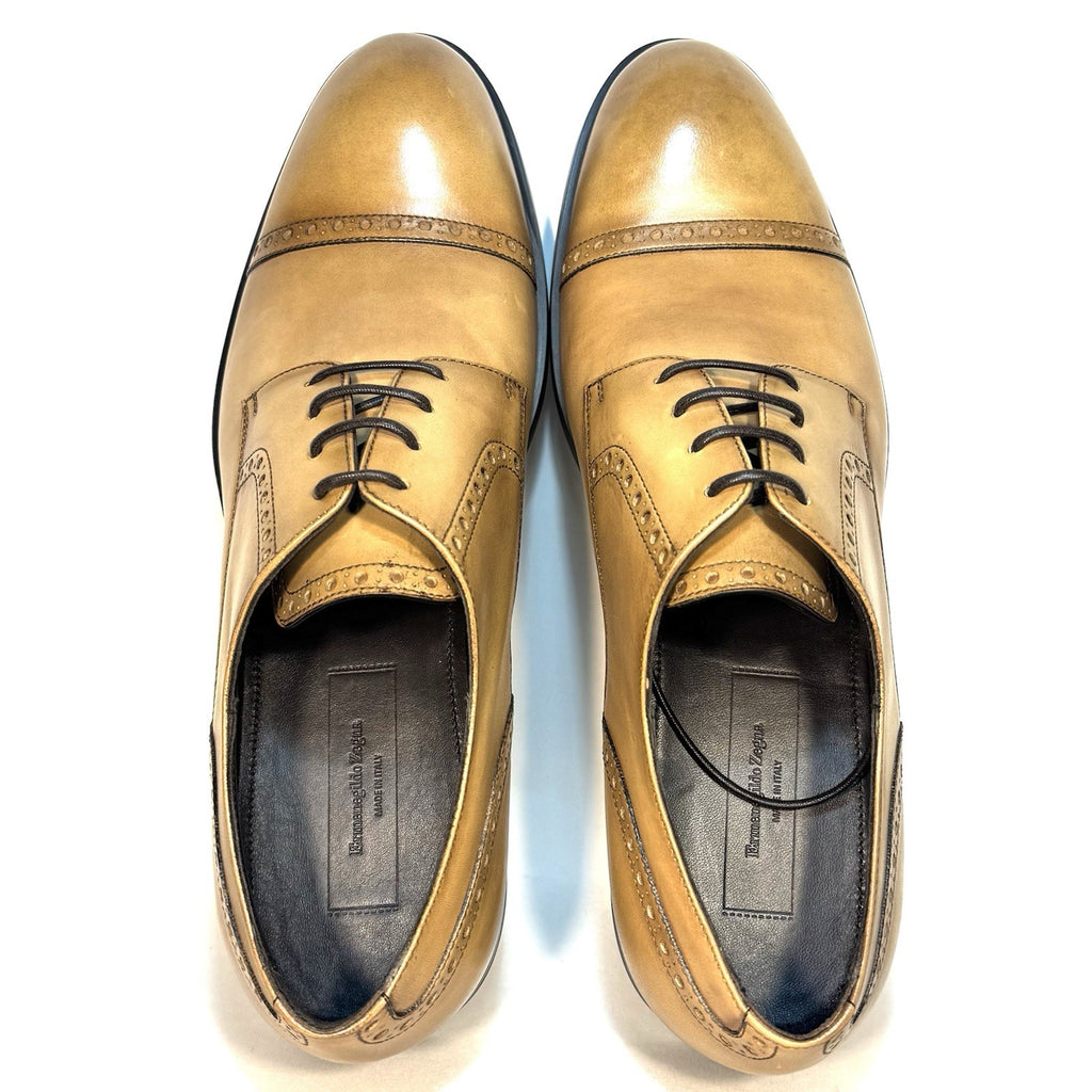 ERMENEGILDO ZEGNA Mens Siena Flex Leather Oxford Shoes Beige Tan (MSRP $760)