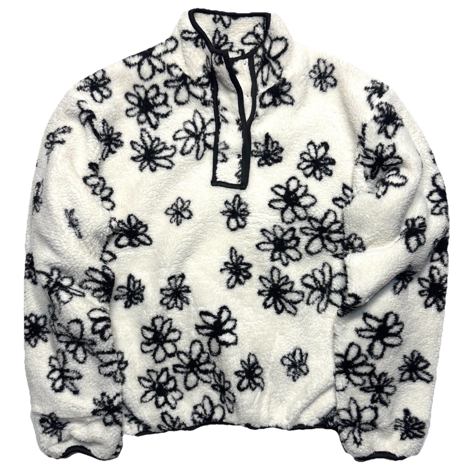 PARKE Womens Fleece Floral Pullover Jacket Ivory White (MSRP $165)