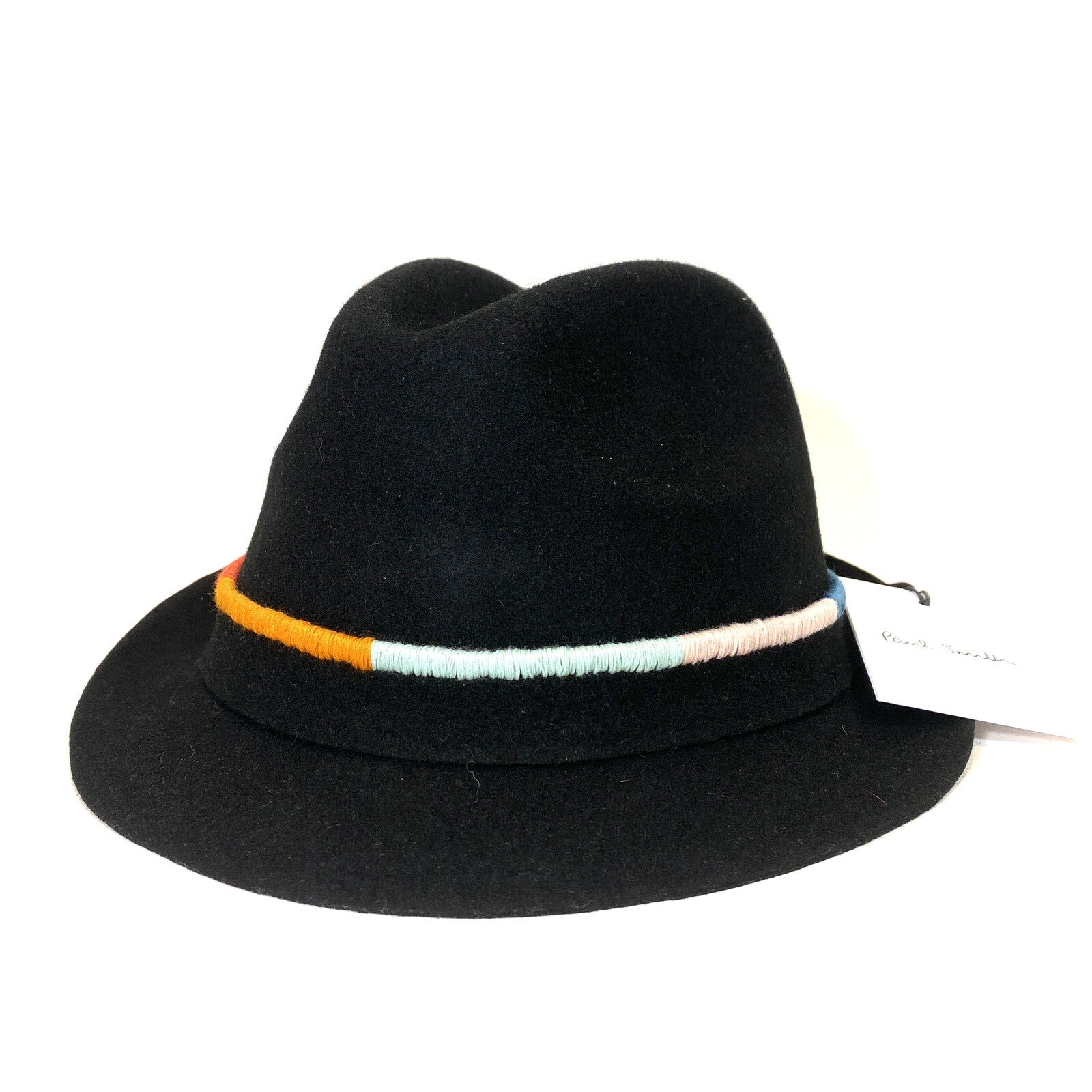 PAUL SMITH Mens Artist Wool Felt Trilby Multicolor Stripe Hat Black (MSRP $150)
