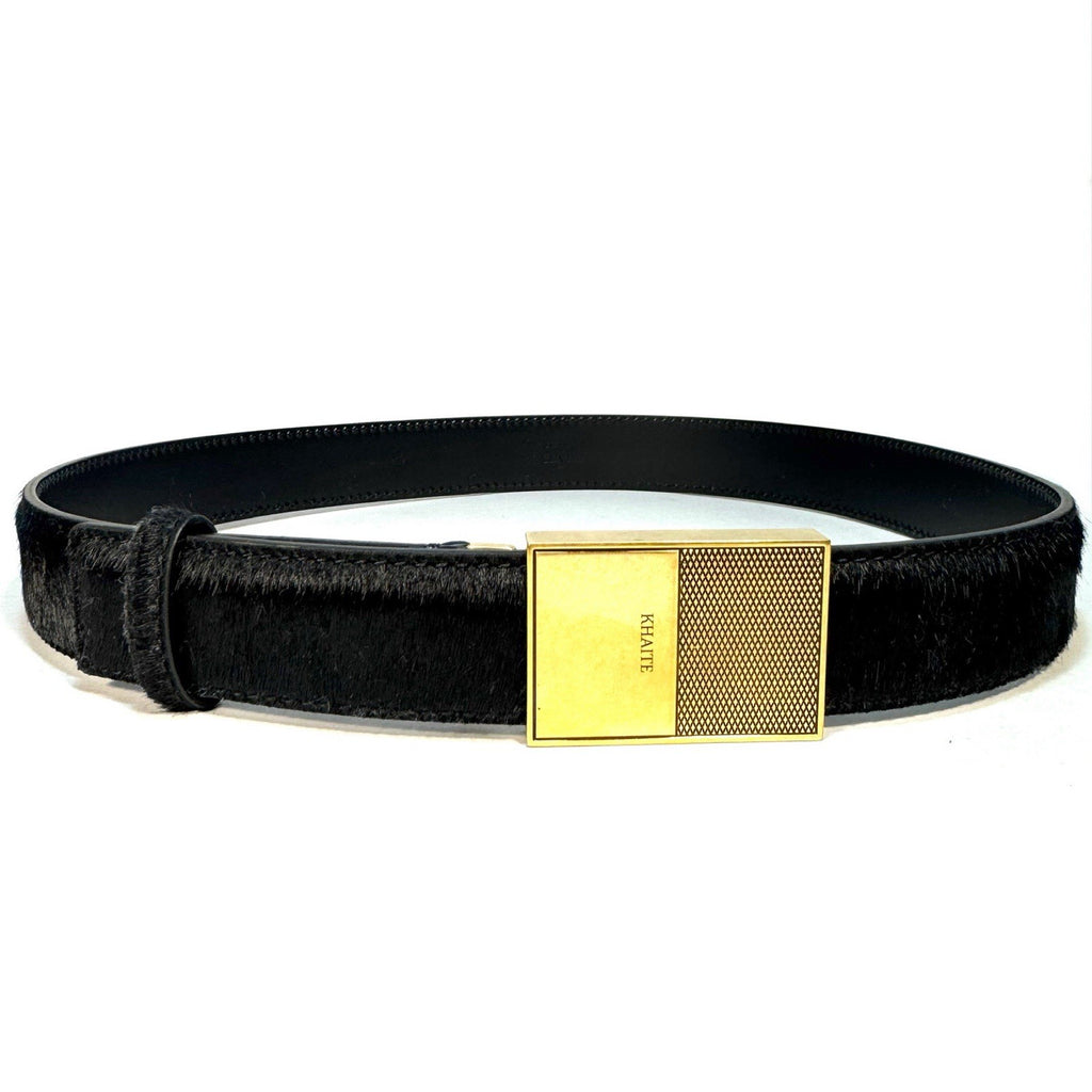 KHAITE Womens Elio Calf Hair Leather Gold Clasp Buckle Belt Black (MSRP $980)