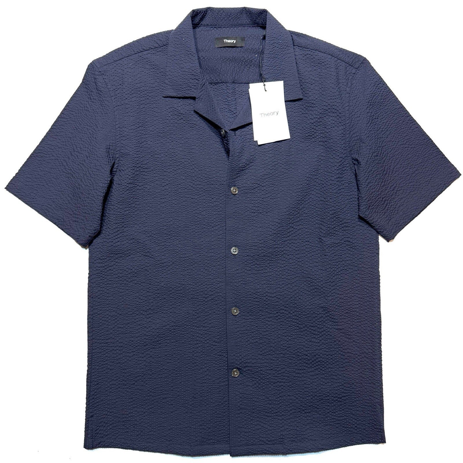 THEORY Mens Daze Seersucker Short Sleeve Button Shirt Baltic Blue XS (MSRP $175)