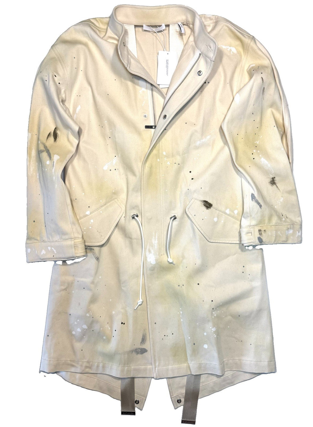 HELMUT LANG Unisex Painted Canvas Zip Parka Coat Ecru Ivory (MSRP $1,195)