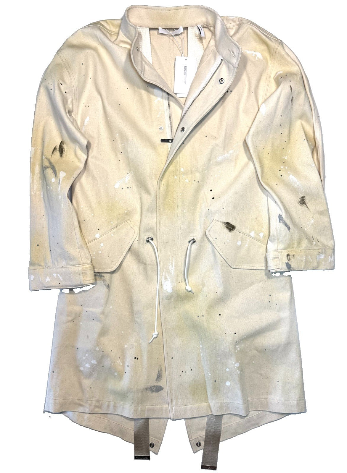 HELMUT LANG Unisex Painted Canvas Zip Parka Coat Ecru Ivory (MSRP $1,195)