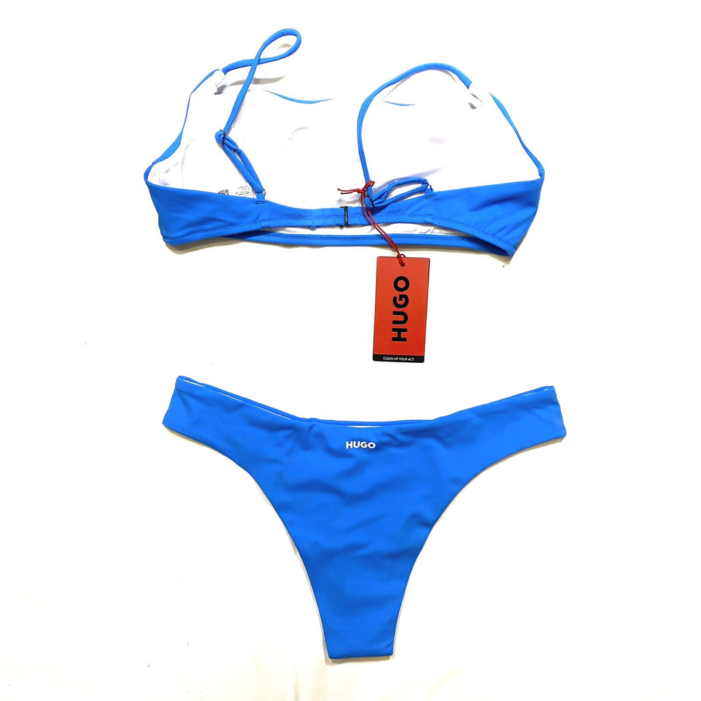 HUGO BOSS Womens Pure Logo Bralette Bikini Top and Bottom Set Blue