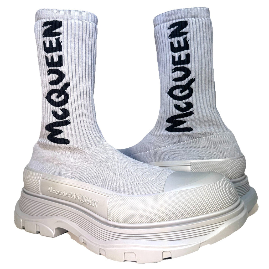 ALEXANDER MCQUEEN Mens Tread Slick Logo Knit Sock Sneaker Boots Grey (MSRP $990)