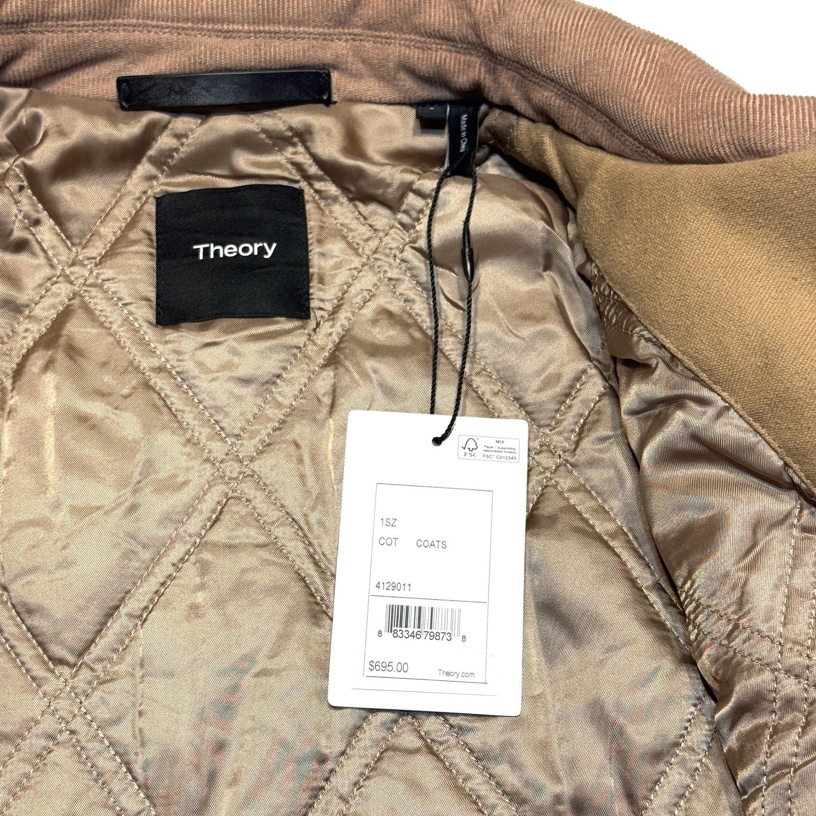 THEORY Mens Workwear Moleskin Cotton Twill Zip Jacket Beige S (MSRP $495)