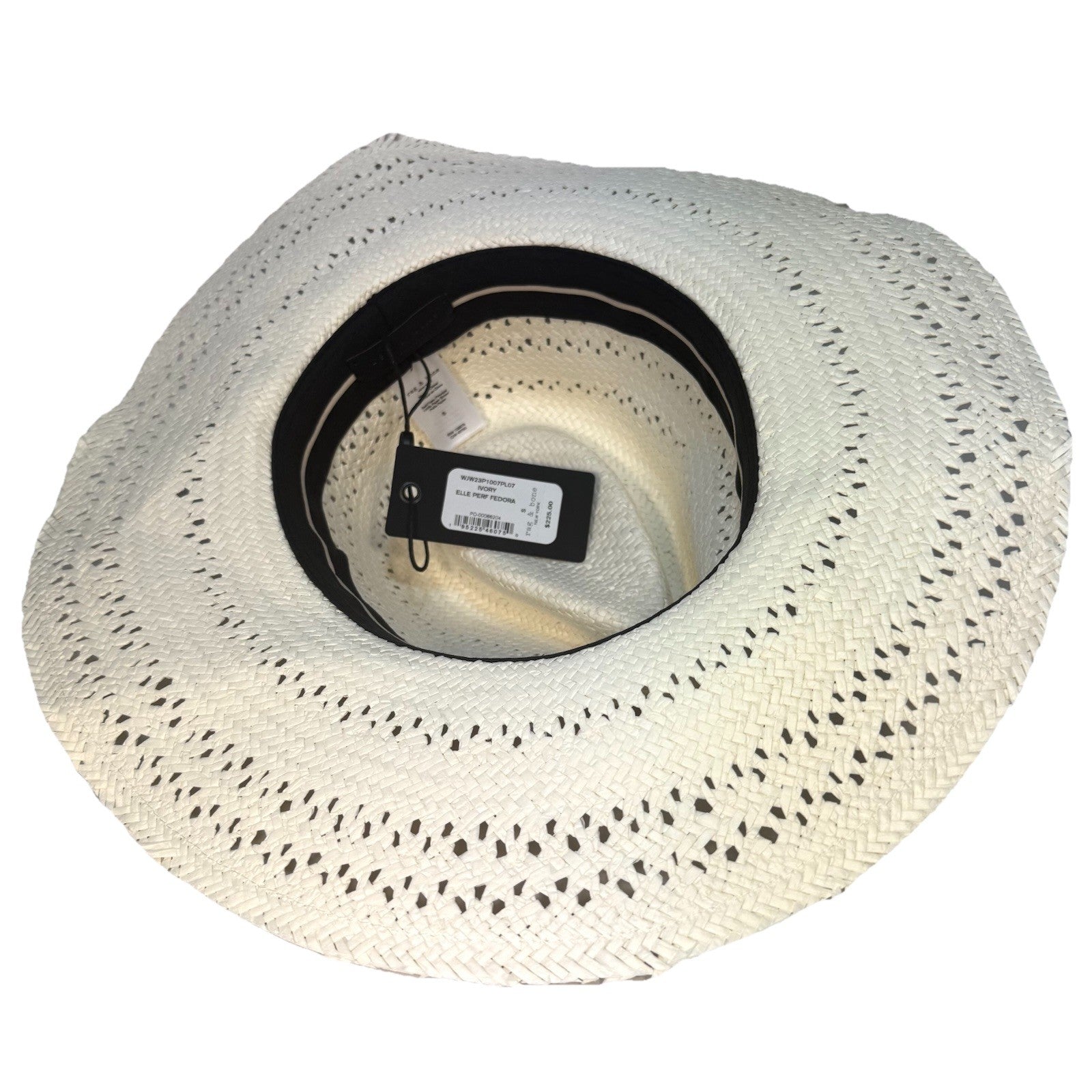 RAG & BONE Womens Elle Perforated Straw Fedora Hat Ivory White (MSRP $225)