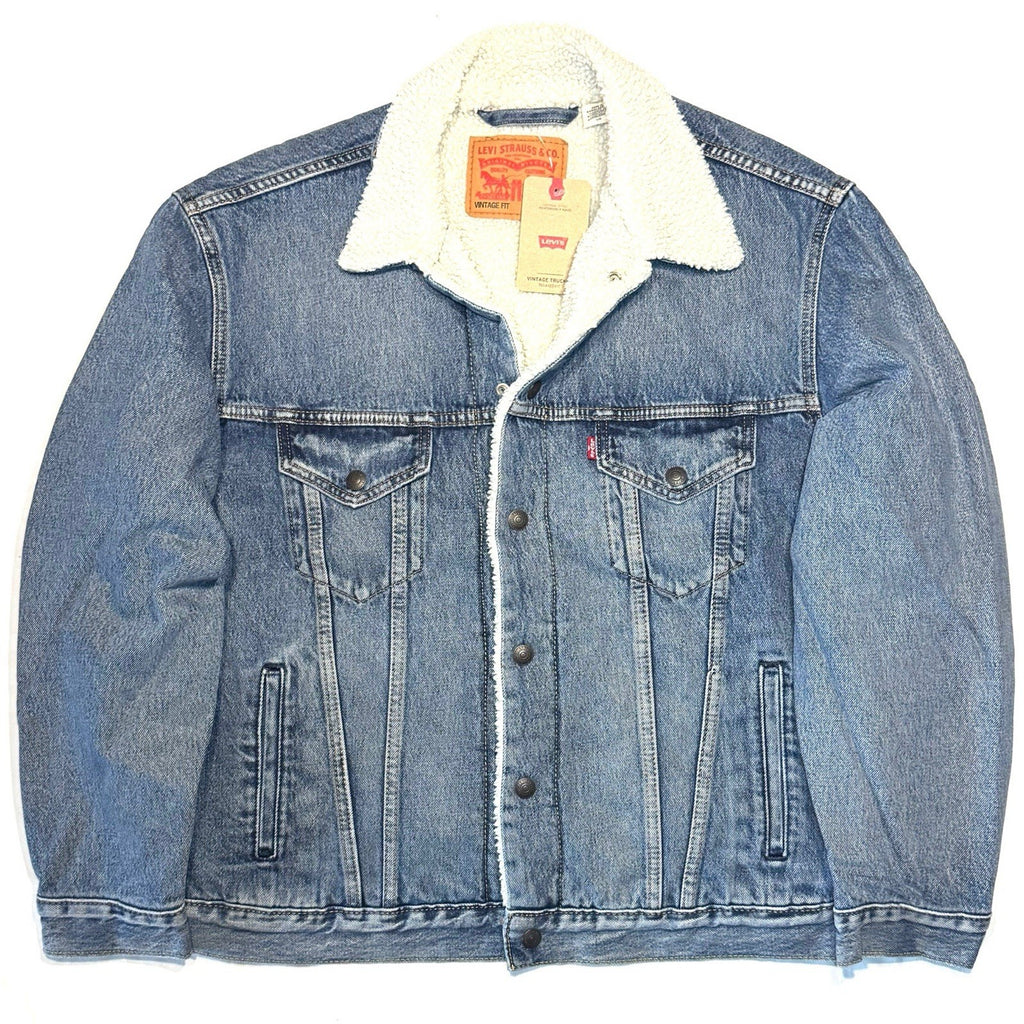 LEVIS Mens Vintage Fit Sherpa Jacket Denim Jean Trucker Jacket Blue L