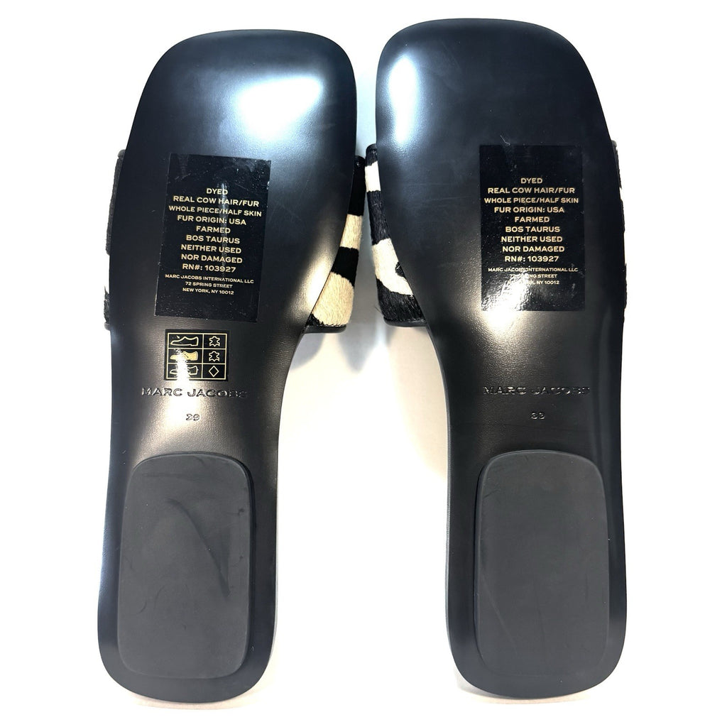 MARC JACOBS Womens J Logo Zebra Pony Hair Slide Sandals Black (MSRP $250)