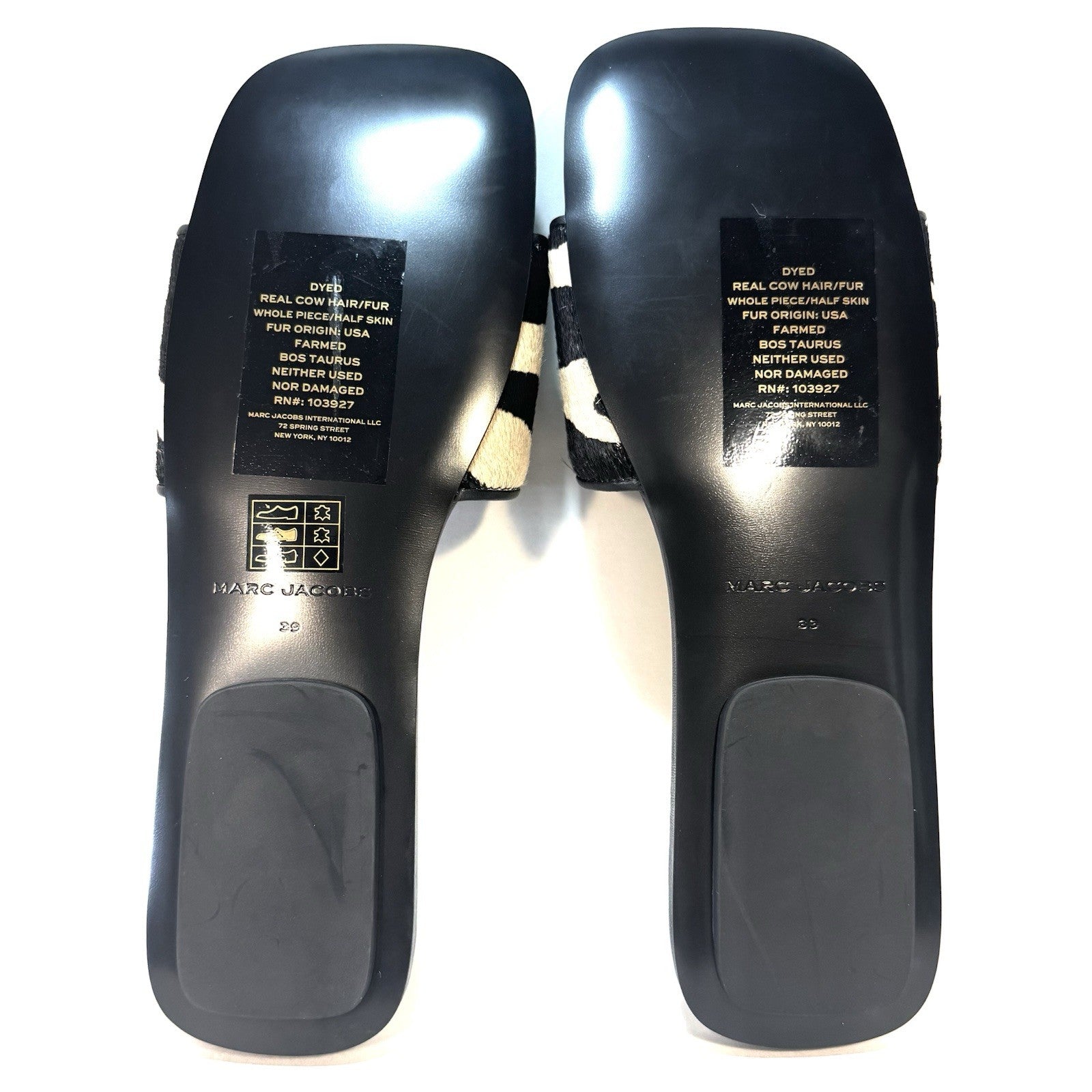 MARC JACOBS Womens J Logo Zebra Pony Hair Slide Sandals Black (MSRP $250)