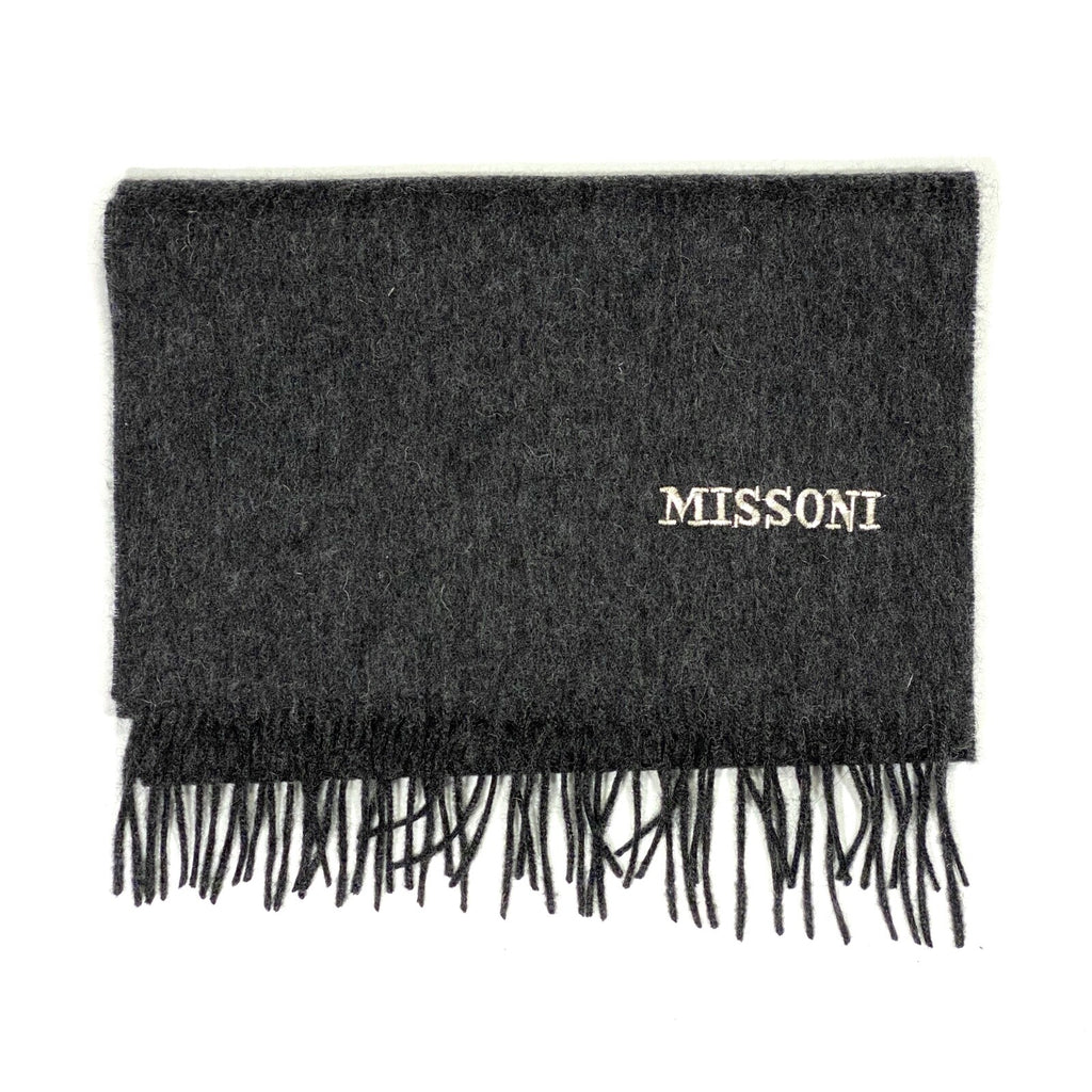 MISSONI Mens Womens Wool Fringe Scarf Ivory Logo Green Gray