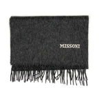 MISSONI Mens Womens Wool Fringe Scarf Ivory Logo Green Gray