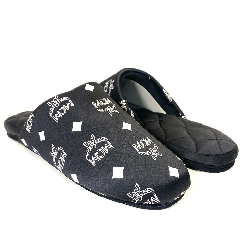 MCM Unisex Visetos Logo Silk Room Slippers Black (MSRP $260)