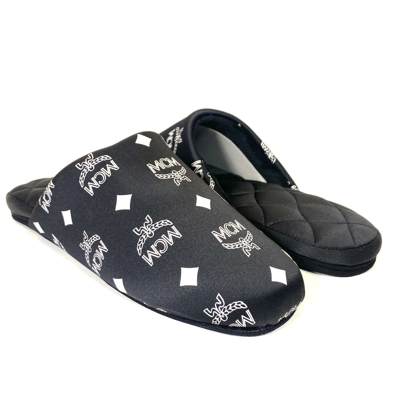 MCM Unisex Visetos Logo Silk Room Slippers Black (MSRP $260)