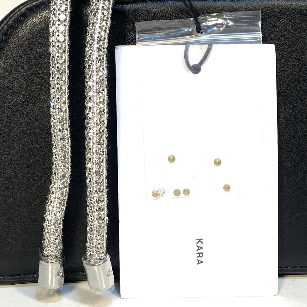KARA Rhombus Zip Leather Rhinestone Jewel Strap Shoulder Bag Black (MSRP $525)