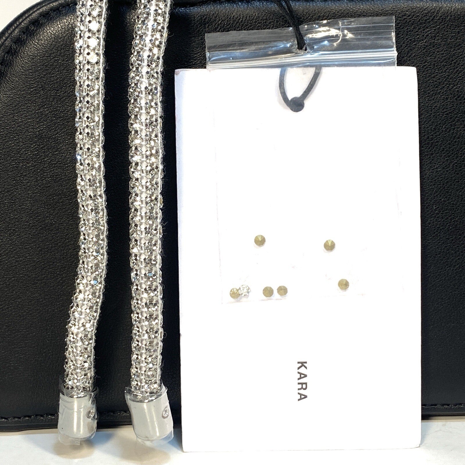 KARA Rhombus Zip Leather Rhinestone Jewel Strap Shoulder Bag Black (MSRP $525)