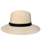 JANESSA LEONE Womens Wool Leather Buckle Trim Fedora Hat Beige S (MSRP $337)